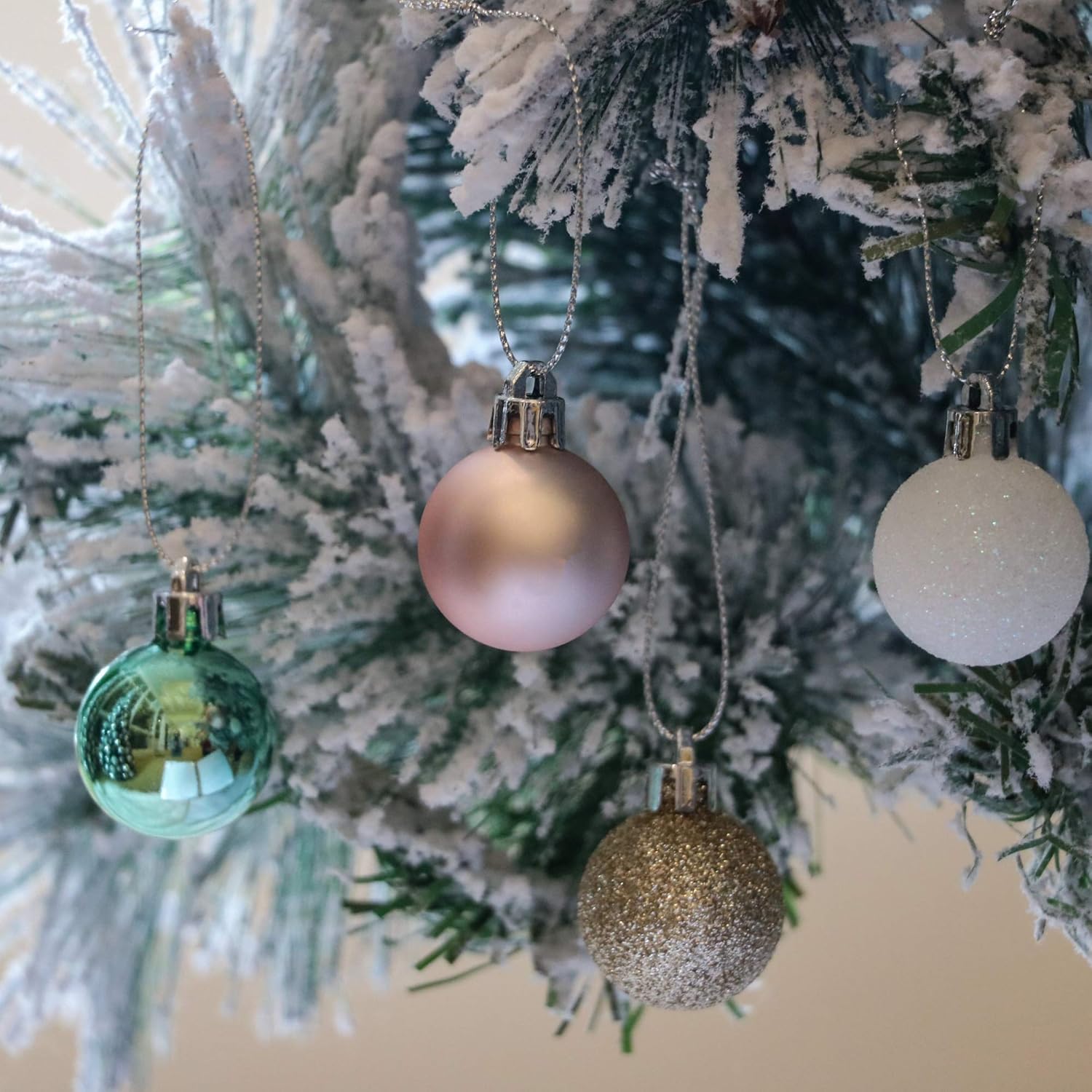 Valery Madelyn Christmas Baubles, 49pcs 3cm Green and Pink Gold Baubles for Christmas Tree Shatterproof and Ball Ornaments - Image 5