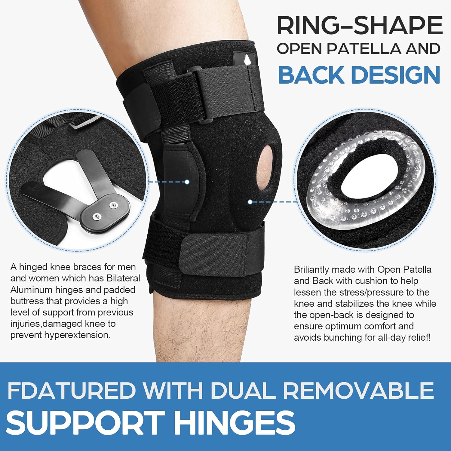 NEENCA Hinged Knee Brace, Adjustable Compression Knee Support Brace for Men & Women, Open Patella Knee Wrap for Knee Pain, Swollen,Meniscus Tear,ACL,PCL,MCL,Joint Pain Relief, Injury Recovery. ACE-56: Industrial & Scientific
