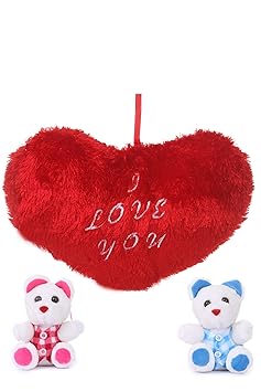Deals India Valentine Gift Heart Cushion With Two Cute Teddy Combo
