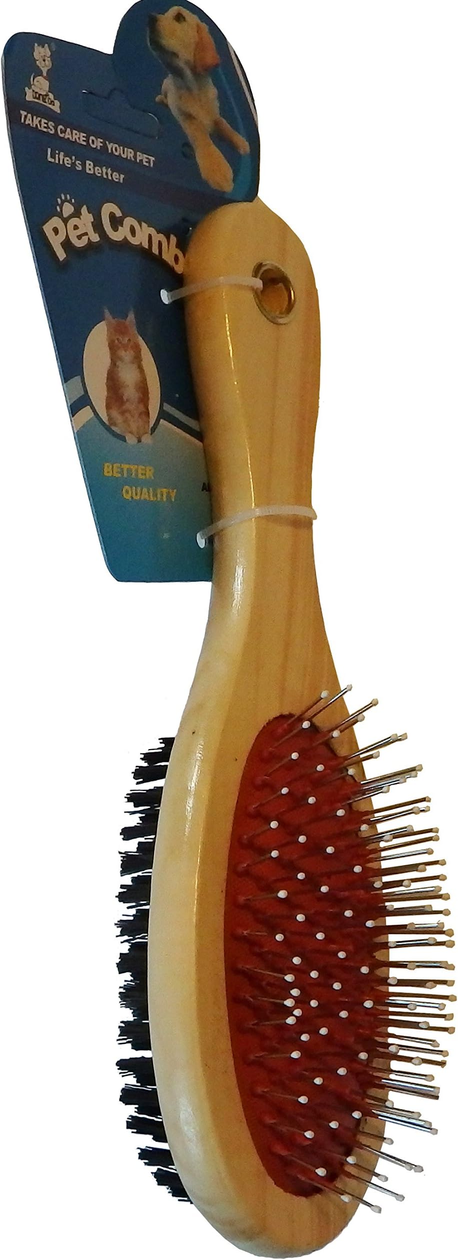 WIKIDPETS Wooden Double Sided Pet Brush - High Quality Dog & Cat Comb - Small or Large Dog Brush & Cat Brush