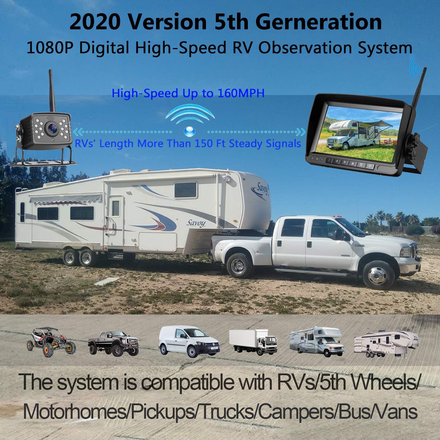 DoHonest FHD 1080P Digital Wireless Backup Camera 7 DVR Monitor Support