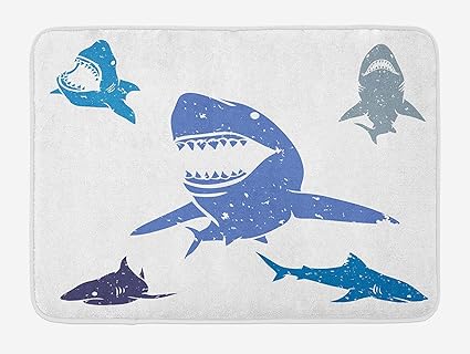 Amazon Com Happy M Shark Bath Mat Grunge Style Big And Small