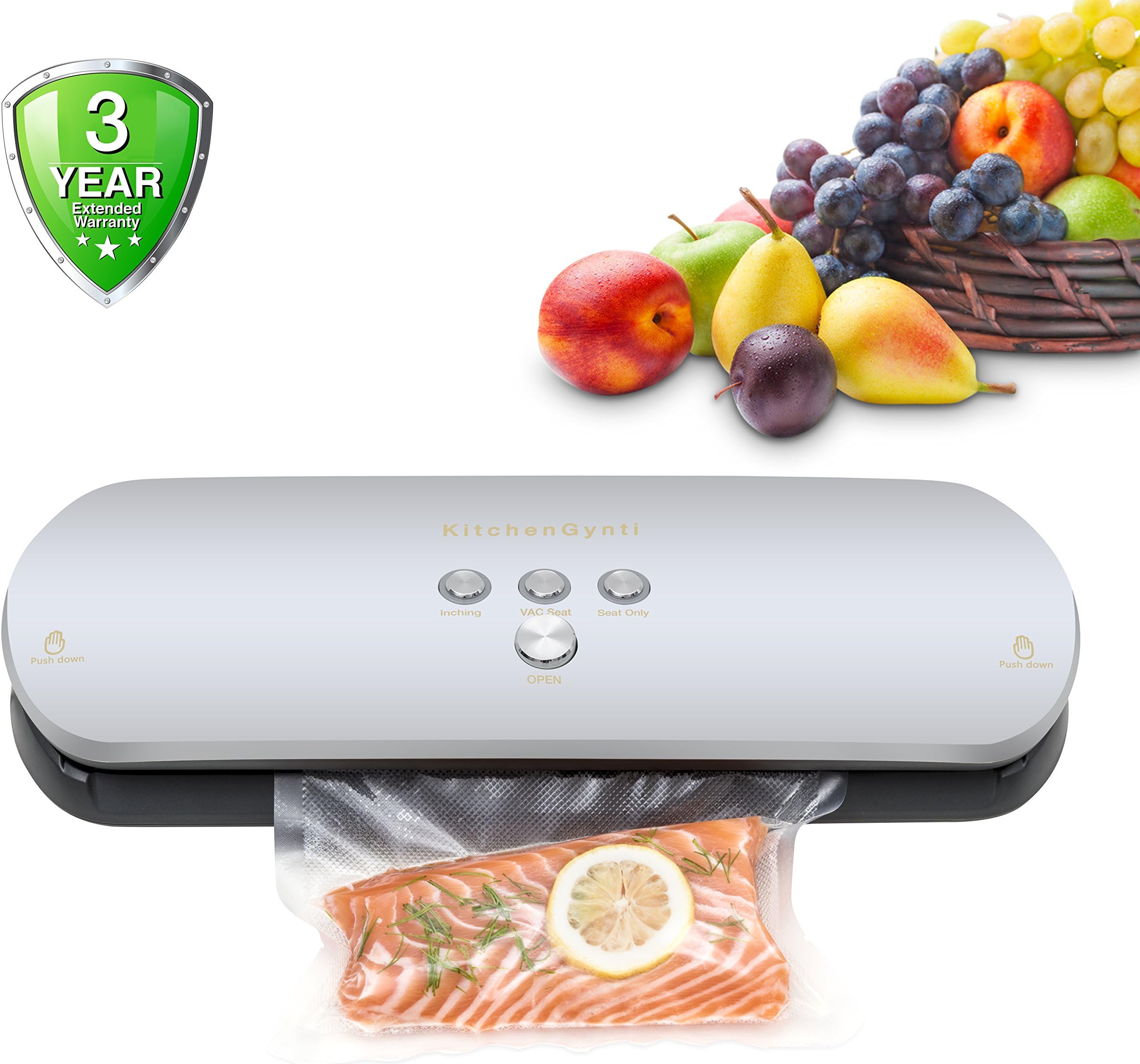 KitchenGynti Vacuum Sealer For Food,automatic vacuum food sealer with starter Pack of Bag rolls (Space gray)