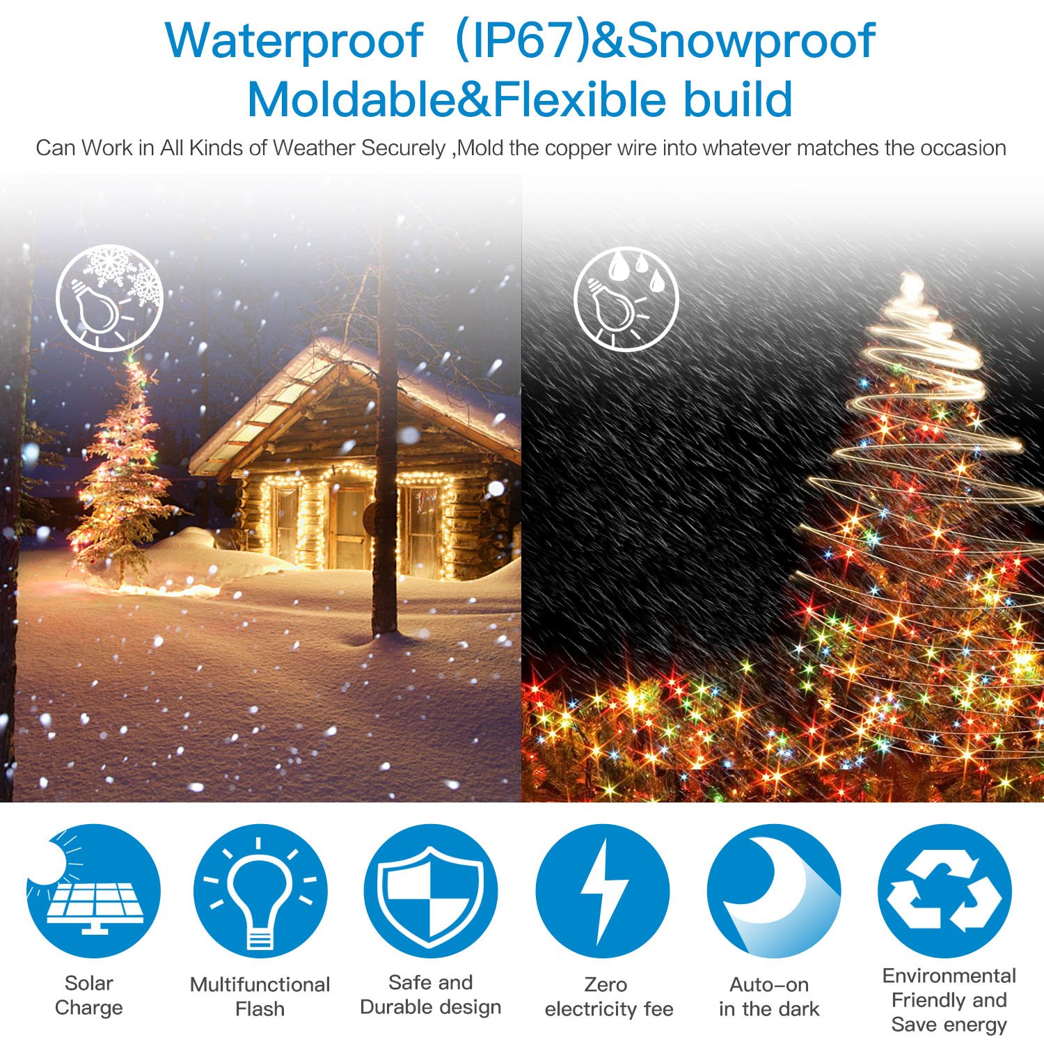 Outdoor Solar String Lights, LDesign 72ft Decorative Lights Waterproof Christmas Lights (Multi Color- 2 mode)