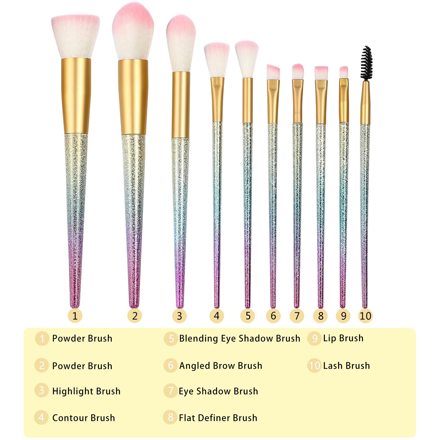 SAILINE 2018 NEW Colorful Makeup Brushes Sets 10Pcs Professional Foundation Powder Eyeshadow Blending Concealer Cosmetics Tools Rainbow Gradient Colors kits With Storage Bag