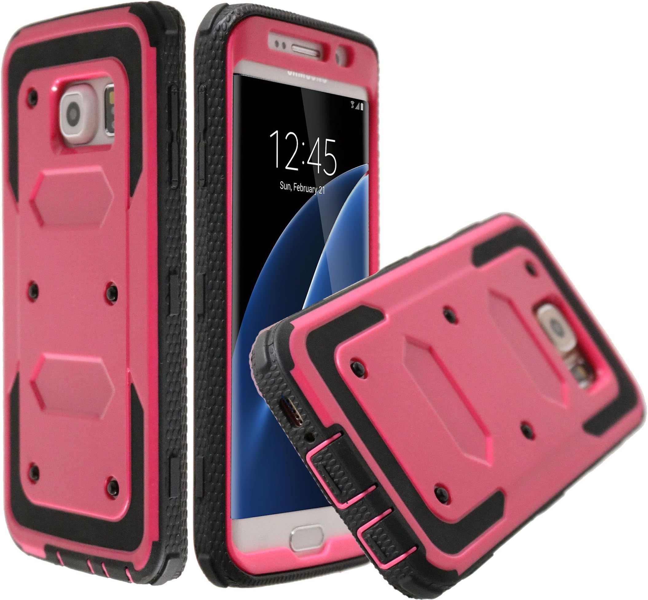 Rugged Tough [Dual Layer] Armor Overlay Case [Shockproof] Protective Hybrid Case Galaxy S7 Edge (Bumper - Pink)
