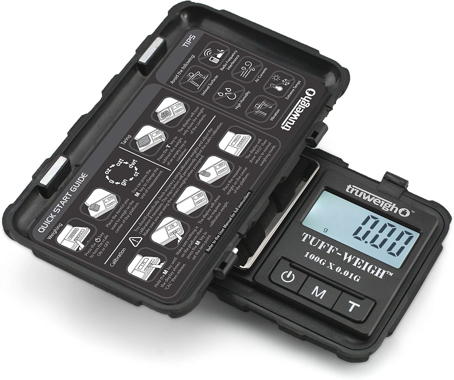 Truweigh TUFFWEIGH Digital Mini Scale (100g x 0.01g, Black/Black), Rubberized Impact Resistant Digital Kitchen Scale - Image 4