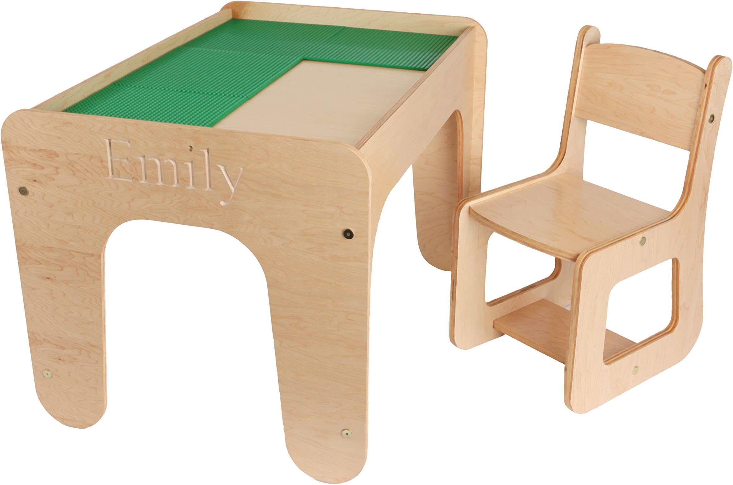 Glenhill Furniture Kids Wooden Activity Table, Chair, 6 Lego Compatible Base Plates, Free Name Engraving