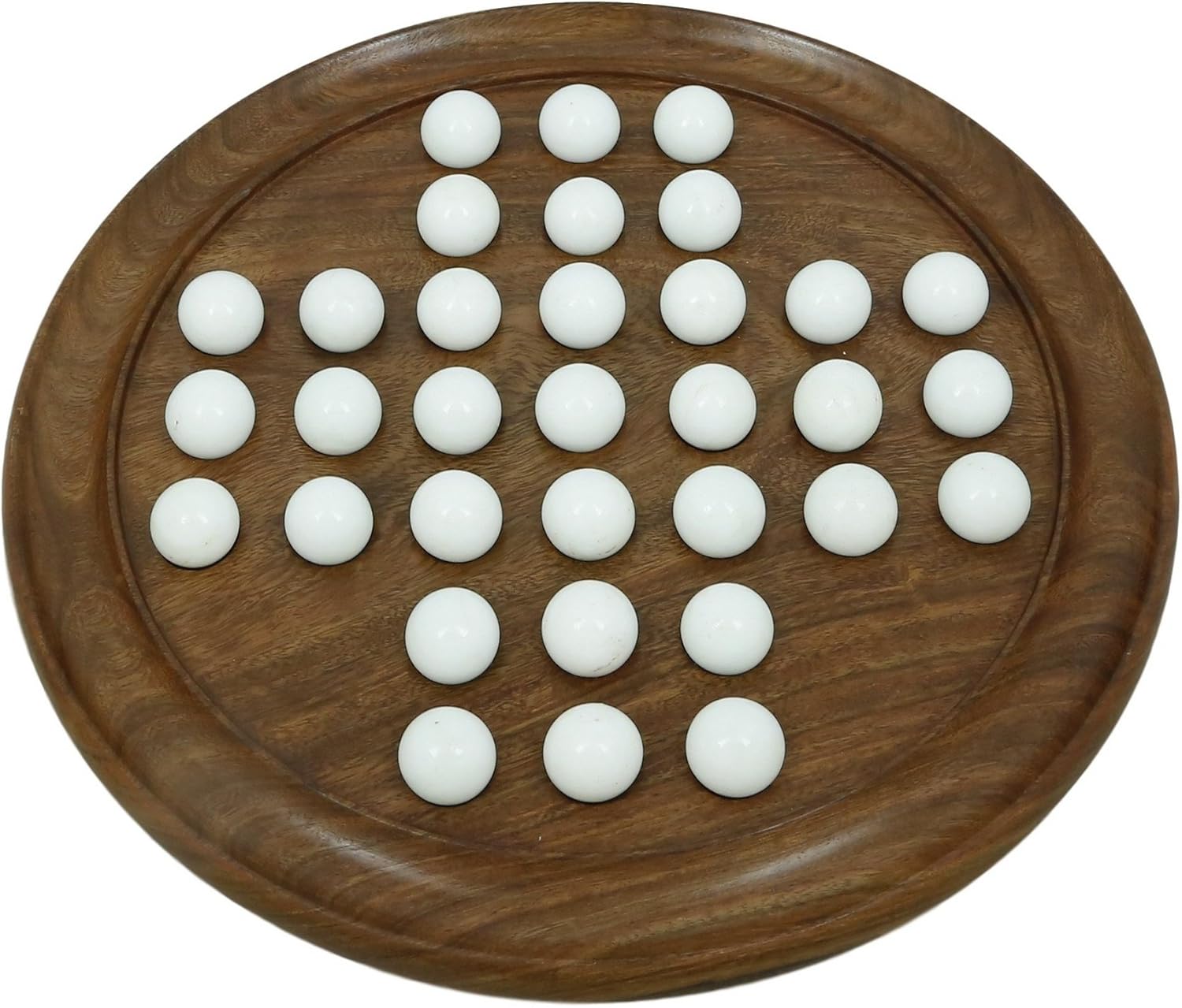 round wooden board game with marbles