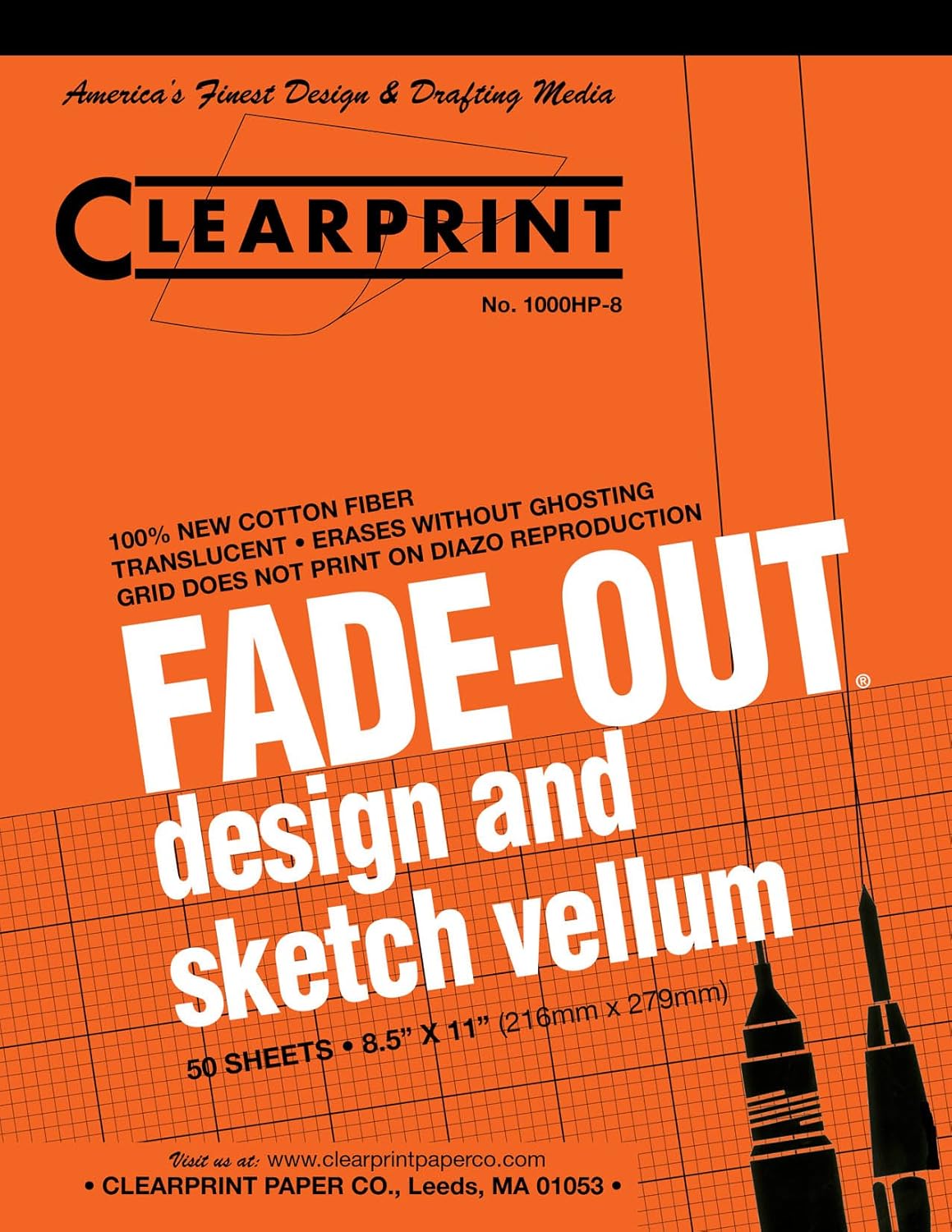 Clearprint 1000H Design Vellum Pad with Printed Fade-Out 8x8 Grid, 16 lb, 100% Cotton, 8-1/2 x 11 Inches, 50 Sheets, Translucent White (10002410), Clear : Tracing Paper : Office Products