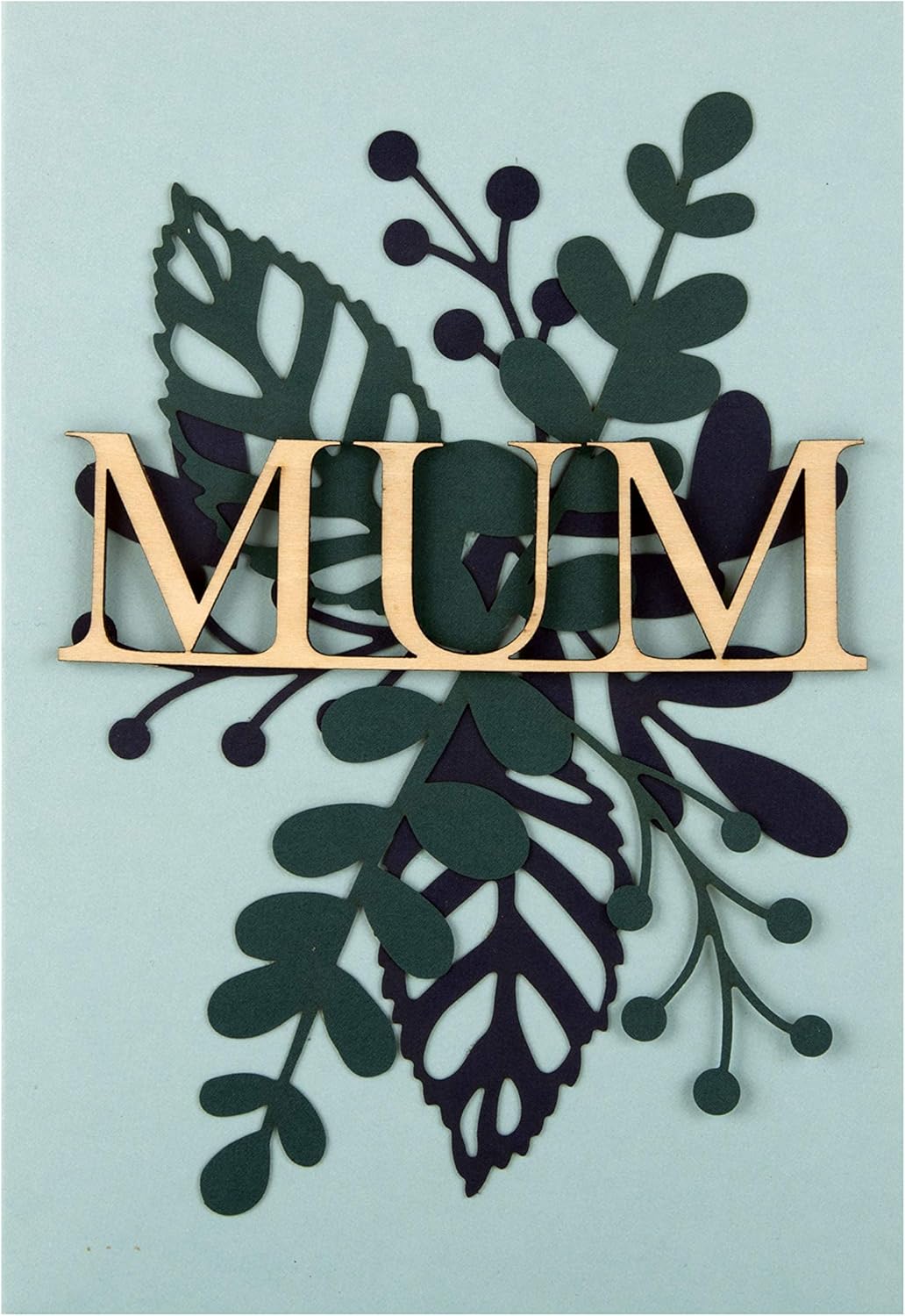 Hallmark Mothers Day Card for Mum Small, With Heartfelt Wooden Keepsake, Green, Small Wooden Mum & Leaves, 17.3cm by 11.9cm