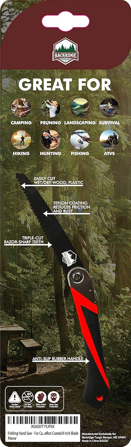 Folding Saw - Great for Camping, Survival, Backpacking, Tree Trimming, Pruning - Portable, Foldable Hand Tool - Triple-Cut Razor-Sharp Teeth - Anti-slip Handle - SK5 Steel Teflon Coated 8 Inch Blade: Home Improvement