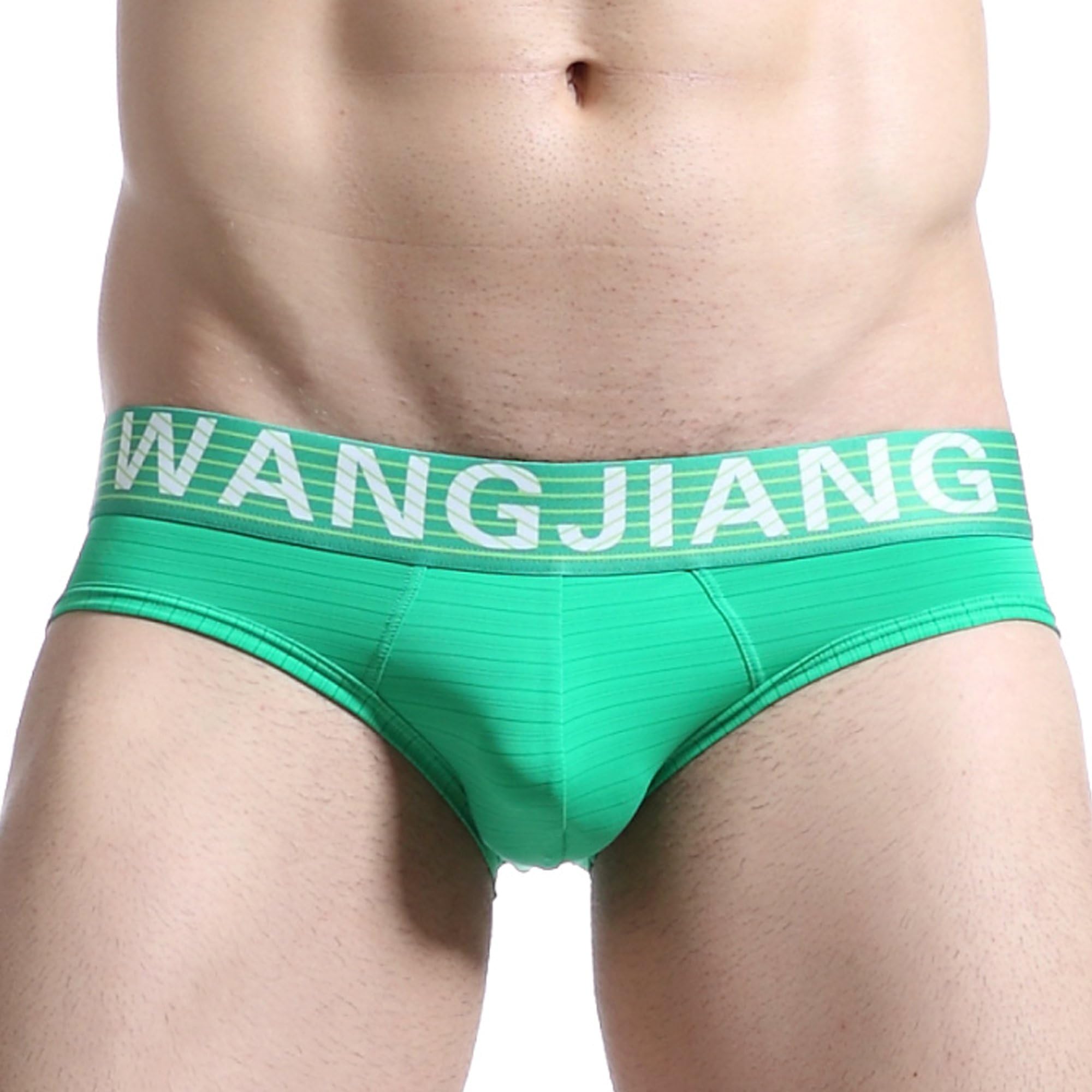 Jialiang gay male silk ice underwear shorts briefs 2 of packaging (M, Green)