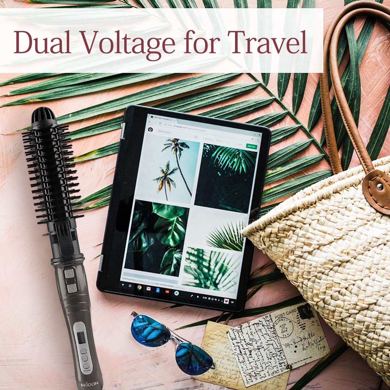 HISOON Professional Curling Iron Brush, 1.25 inch Automatic Curling Iron 2 in 1 Dual Voltage Ceramic Tourmaline Hair Curler Hot Brush, Anti-Scald Instant Heat Up Curling Wands Black