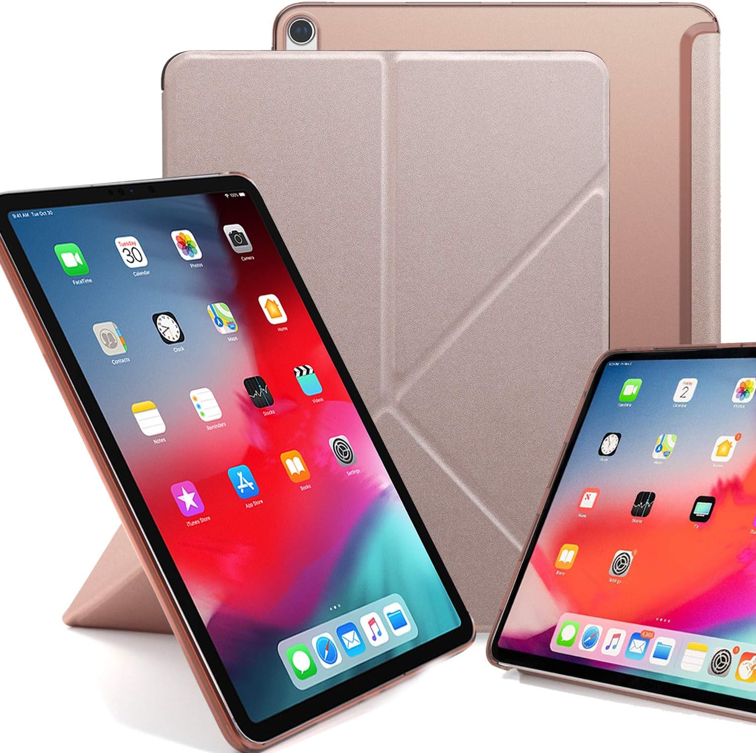 KHOMO Horizontal and Vertical Display Stand Capable Cover for iPad Pro 12.9 Inch Case 3rd Generation (Released 2018) - Dual Origami Series - See Through Back - Rose Gold