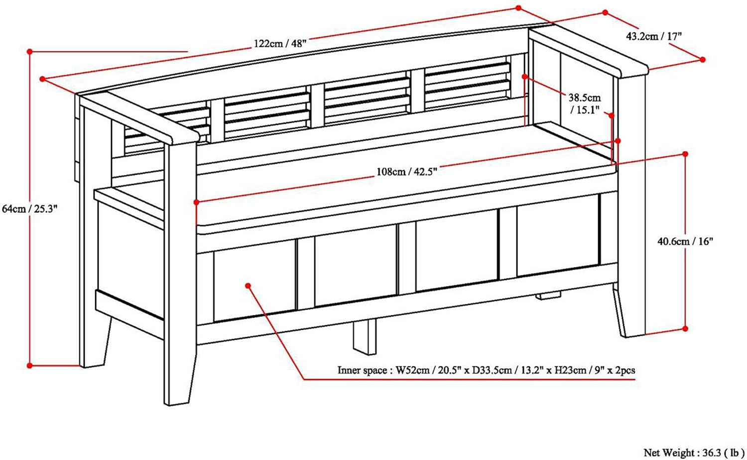 Simpli Home Adams SOLID WOOD 48 inch Wide Entryway Storage Bench with Safety Hinge, Multifunctional, Rustic, in Rustic Medium Brown: Kitchen & Dining