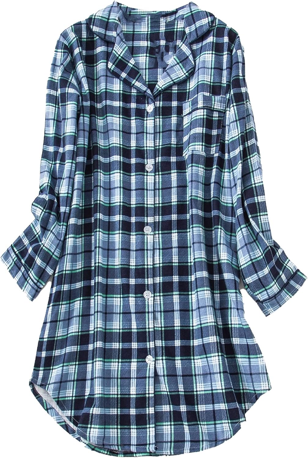 Cromoncent Women's Nightgown Flannel Cotton Nightshirt Long Sleeve