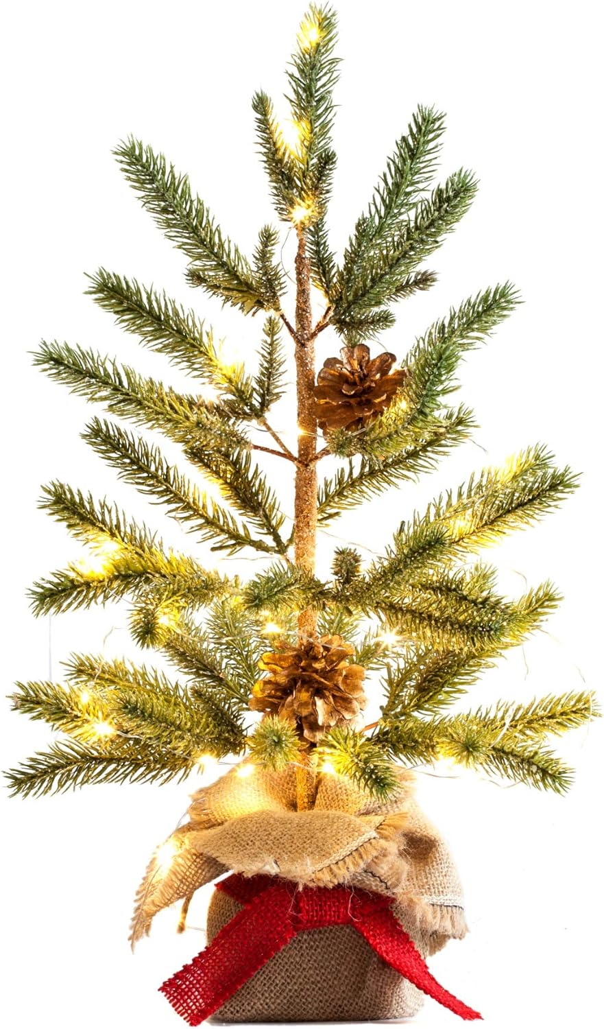 HOMESEASONS PRE-LIT Faux Potted Pine Tree, Christmas Tabletop Artificial Tree