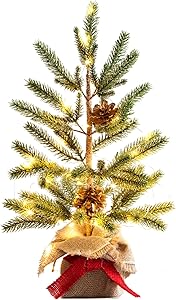 HOMESEASONS PRE-LIT Faux Potted Pine Tree, Christmas Tabletop Artificial Tree