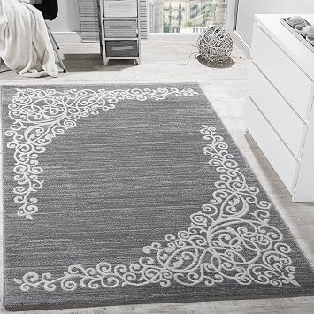 Paco Home Designer Teppich Mit Floral Muster Glitzergarn Grau Weiss