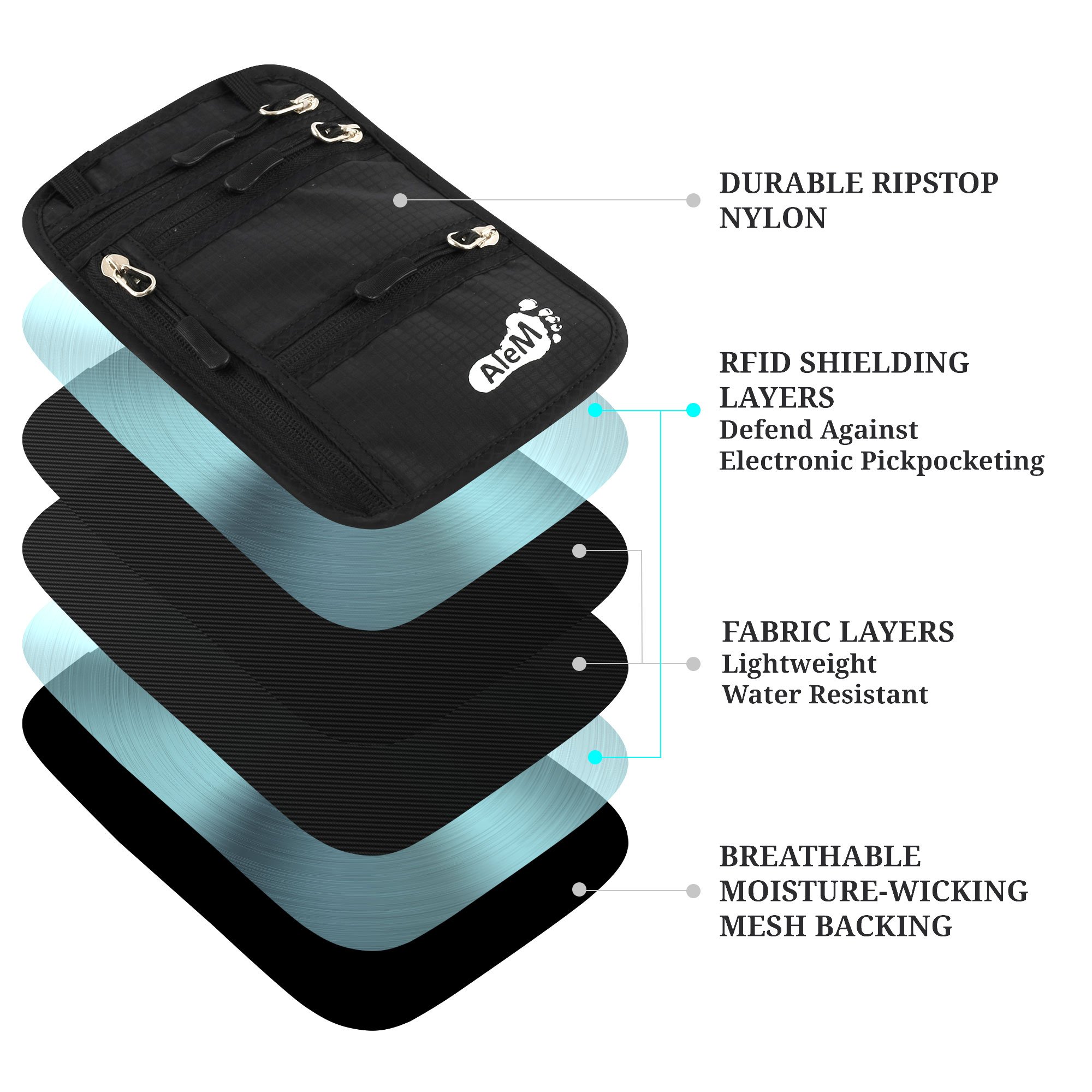 Travel Neck Wallet & Passport Holder - Hidden RFID Pouch with Safety and Secure Anti-Theft Blocking [Black]