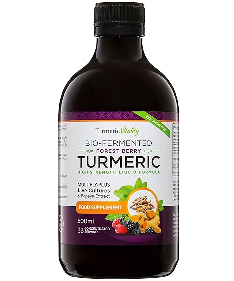 Fermentiertes Curcuma (Kurkuma), hochdosiert (900 mg) - Mit 6 Milliarden Probiotika für die Verdauung und Immunsystem + Enzyme, schwarzer Pfeffer und Ingwer | Wildbeeraroma | 99% zuckerfrei, vegan