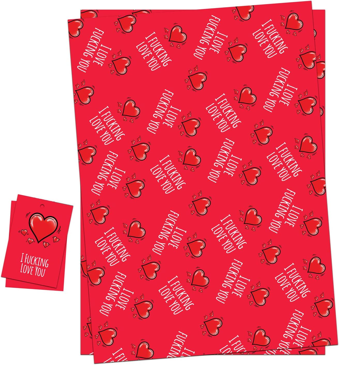 Funny Adult I Love You Gift Wrap & Gift Tags Wrapping Paper Sheets Perfect for Valentine's Day Anniversary & Birthday Pack 2