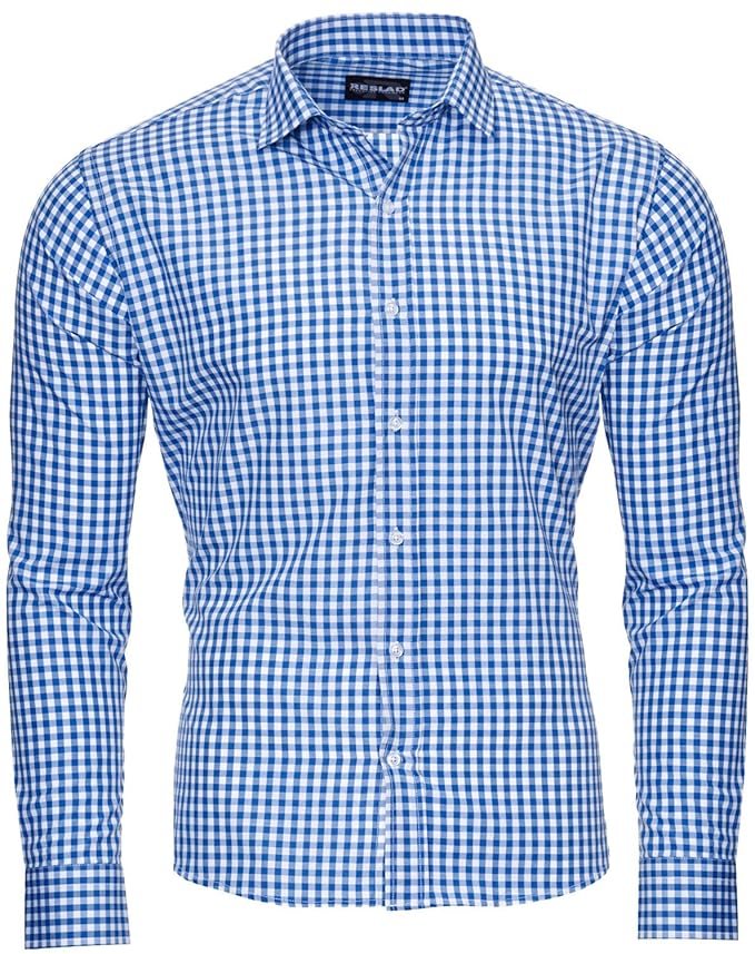 Reslad Kariertes Hemd-Herren Slim Fit Bügelfreies Freizeithemd Kariert Oktoberfest Hemd Trachtenhemd Karo-Hemd RS-7007