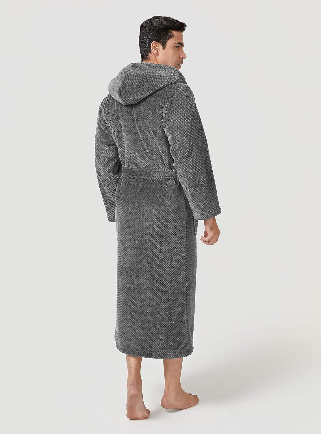 DAVID ARCHY Men's Hooded Robe Ultra Soft Plush Coral Fleece Warm Cozy Shawl Collar Long Bathrobe: Clothing