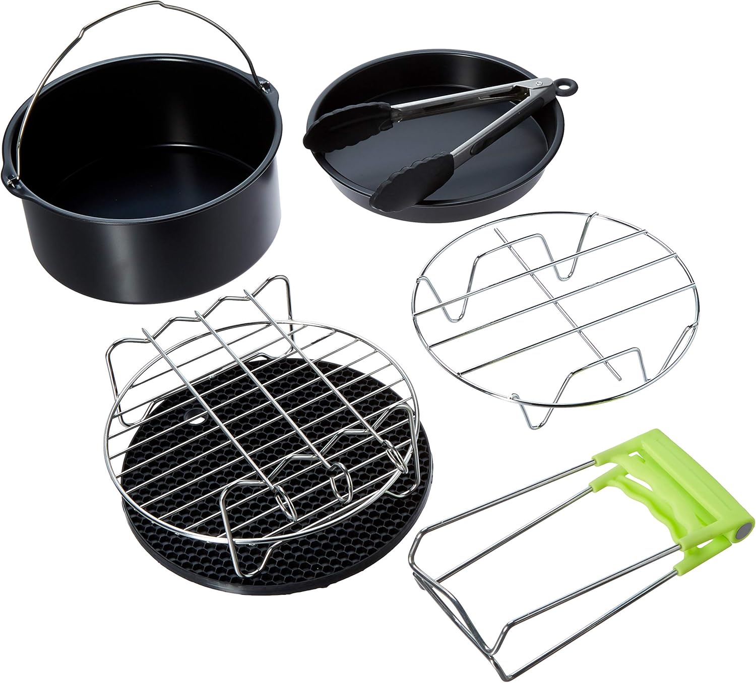 Air Fryer Accessories,for Phillips Air Fryer and Gowise Air Fryer Deep Fryer Universal, Cake Barrel, Pizza Pan, Silicone Mat, Skewer Rack, Metal holder Fit all 3.7QT-5.3QT-5.8QT (7 Inch)