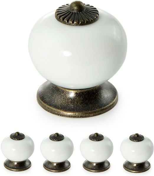 Möbelknöpfe Set aus Porzellan / Keramik weiß– Möbelgriff Türknauf
