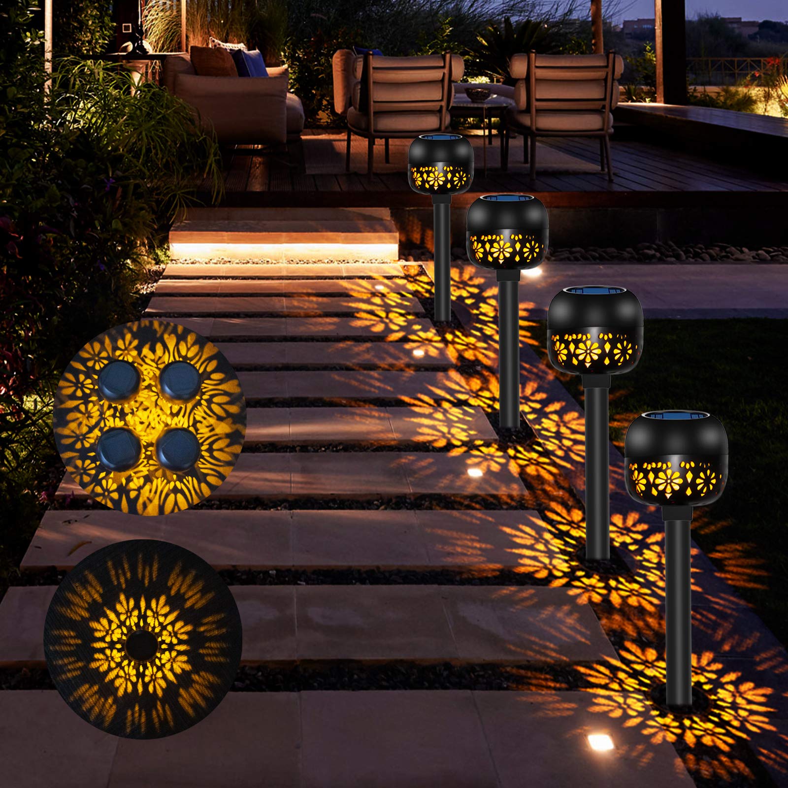 Outdoor Solar Lanterns Outdoor Solar Garden Lights Decorative Solar Flower Lights Solar Pathway Lights Landscape Lights Waterproof Flower Bed Lights High Lumen Solar Lights for Yard,Patio(4 Pack)