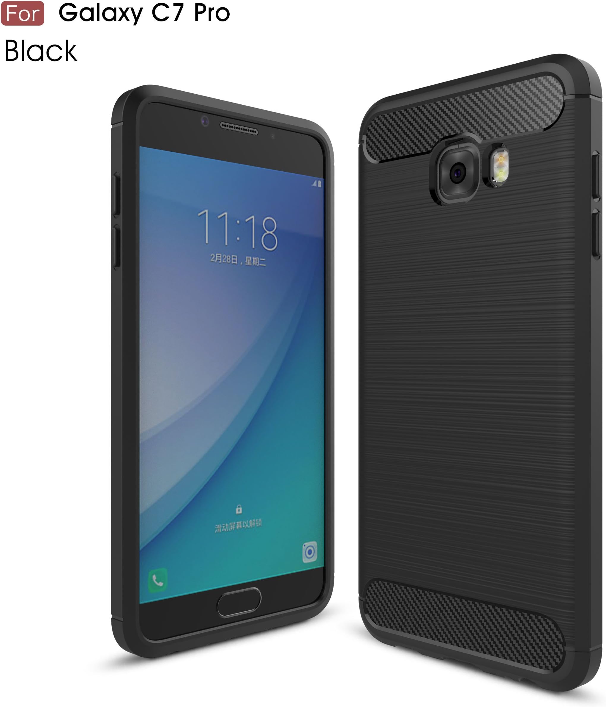 Galaxy C7 Pro Case - TianTa - Carbon Fiber Case Ultra Slim Cover Light Weight Rubber TPU Phone Case for Samsung Galaxy C7 Pro (2017) (5.7") - Black