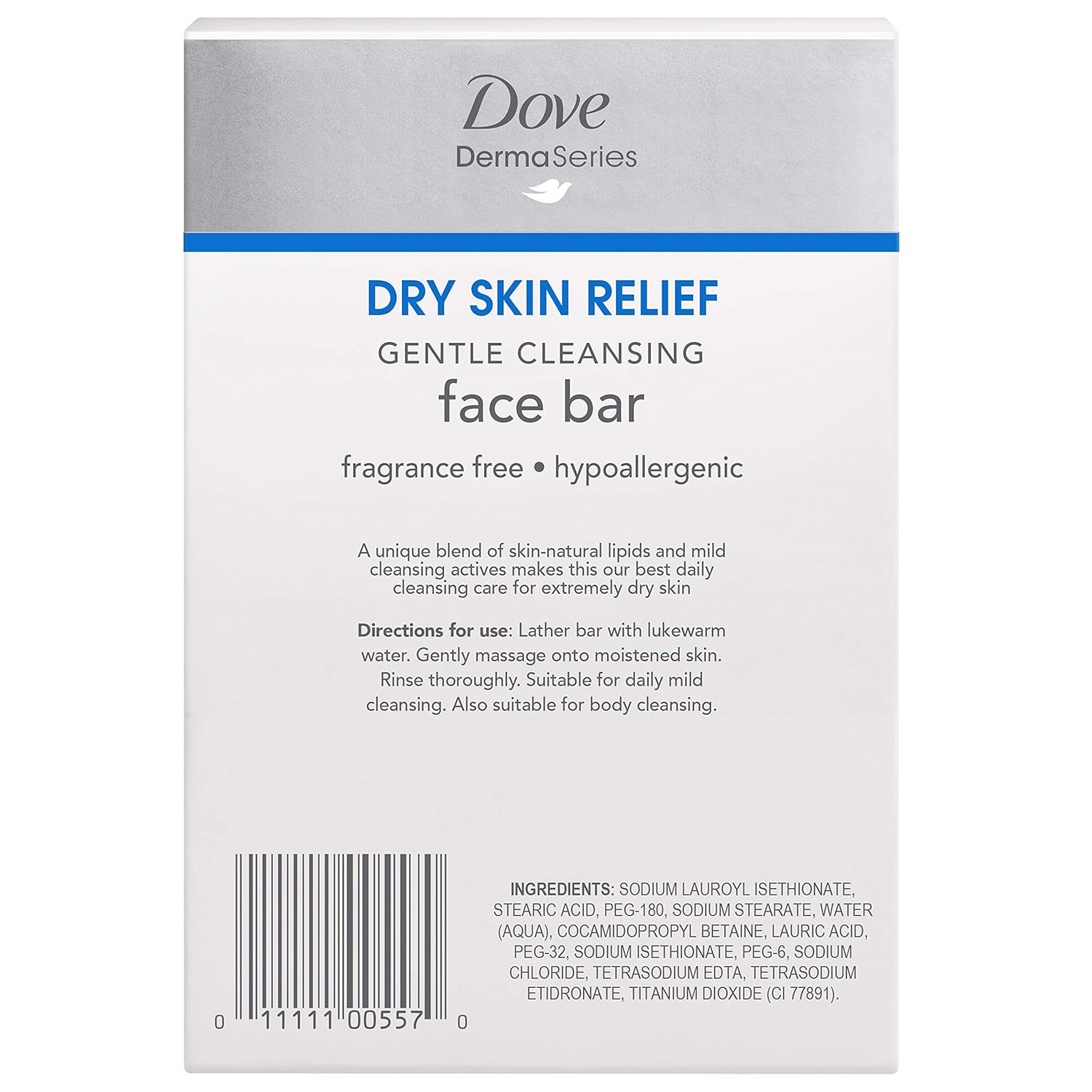 Dove DermaSeries Fragrance-Free Facial Cleansing Bar, for Dry Skin, 3.52 oz, 6 Bar: Beauty