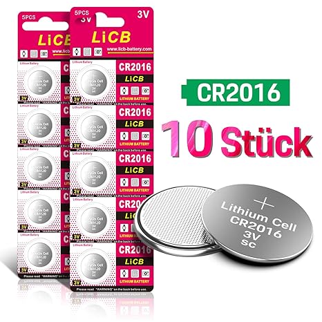 LiCB 10 Stück CR2016 3V Lithium Knopfzellen CR 2016 Batterien