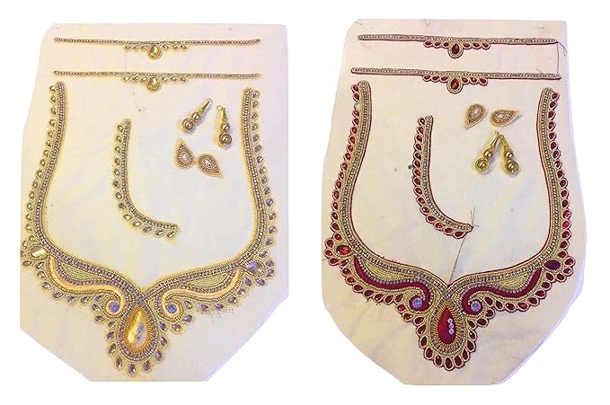 Xldreams Women's Cotton Blouse Patch for Sleeves, Front Neck (Gold and Maroon)