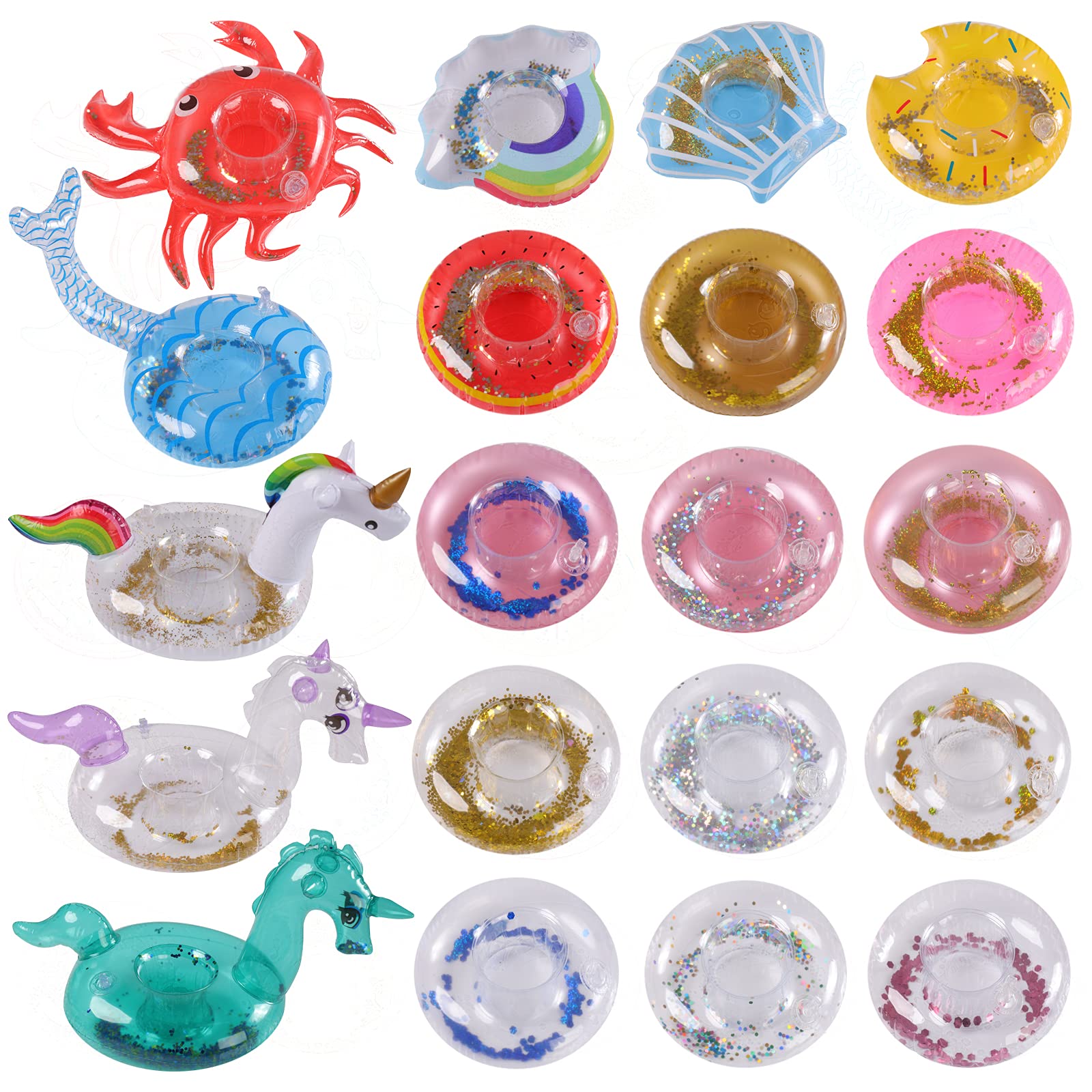 Acoavo Floating Drink Holder for Pool Party, 20pcs Hawaiian Pool Float Drink Holder Floats, Inflatable Drink Holder Pool Cup Holder, Flamingo Palm Trees Pineapple