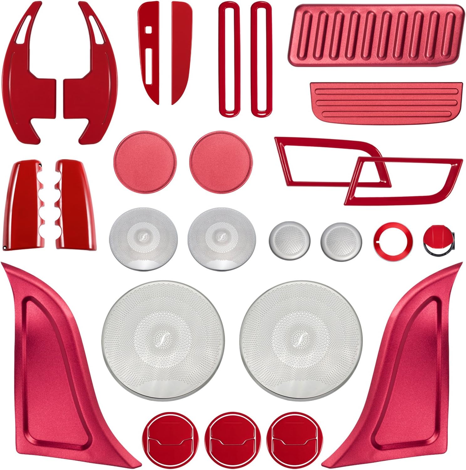 Danti Shifter Extension & Door Speaker Covers & Console Central & Car Door & Dash Board Side Air Conditioning Outlet Vent & Shift Gear Box Switch Button Cover Trim For 2015-2018 Ford Mustang (Red)