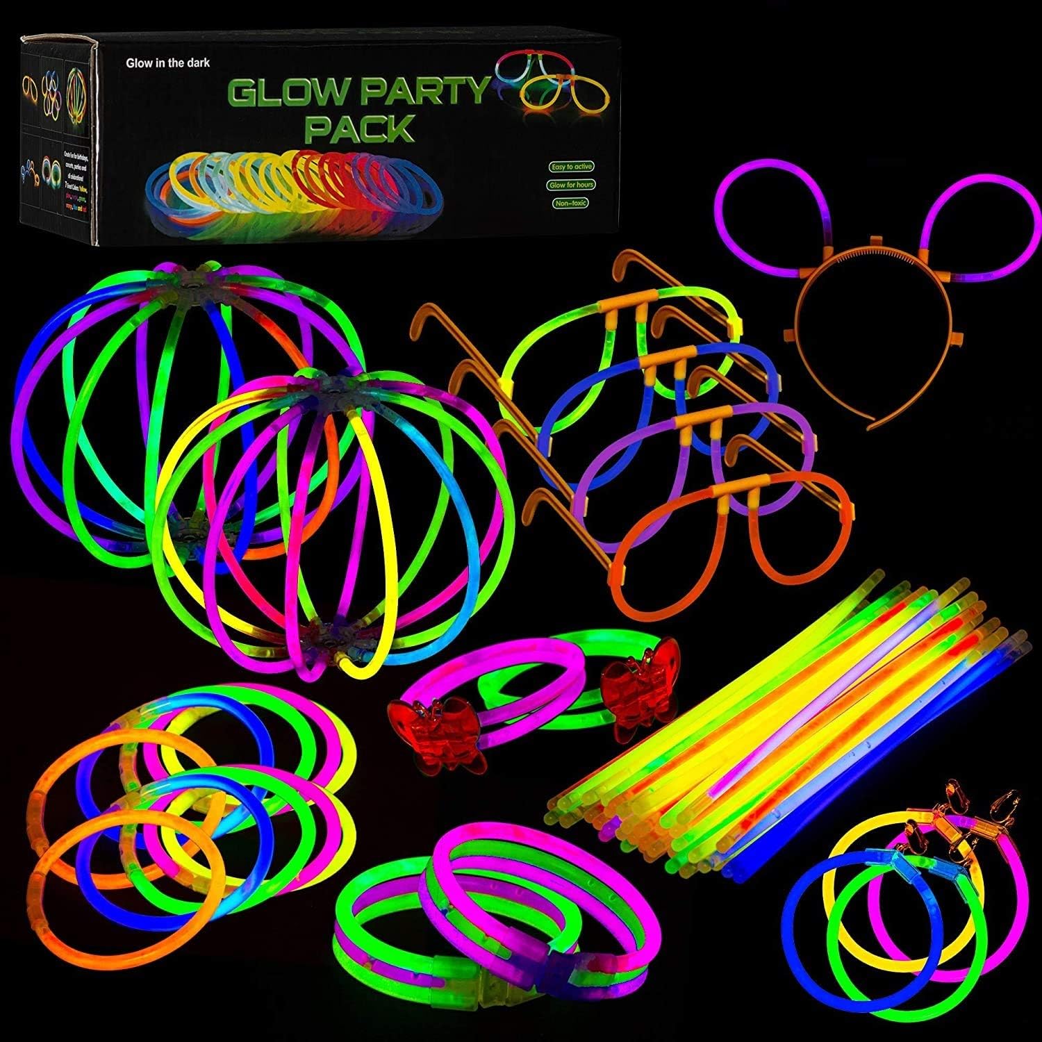 Glow Sticks Party Pack with Connectors - Colorful Lights Up Supplies for Parties Wedding, Birthday, Festival
