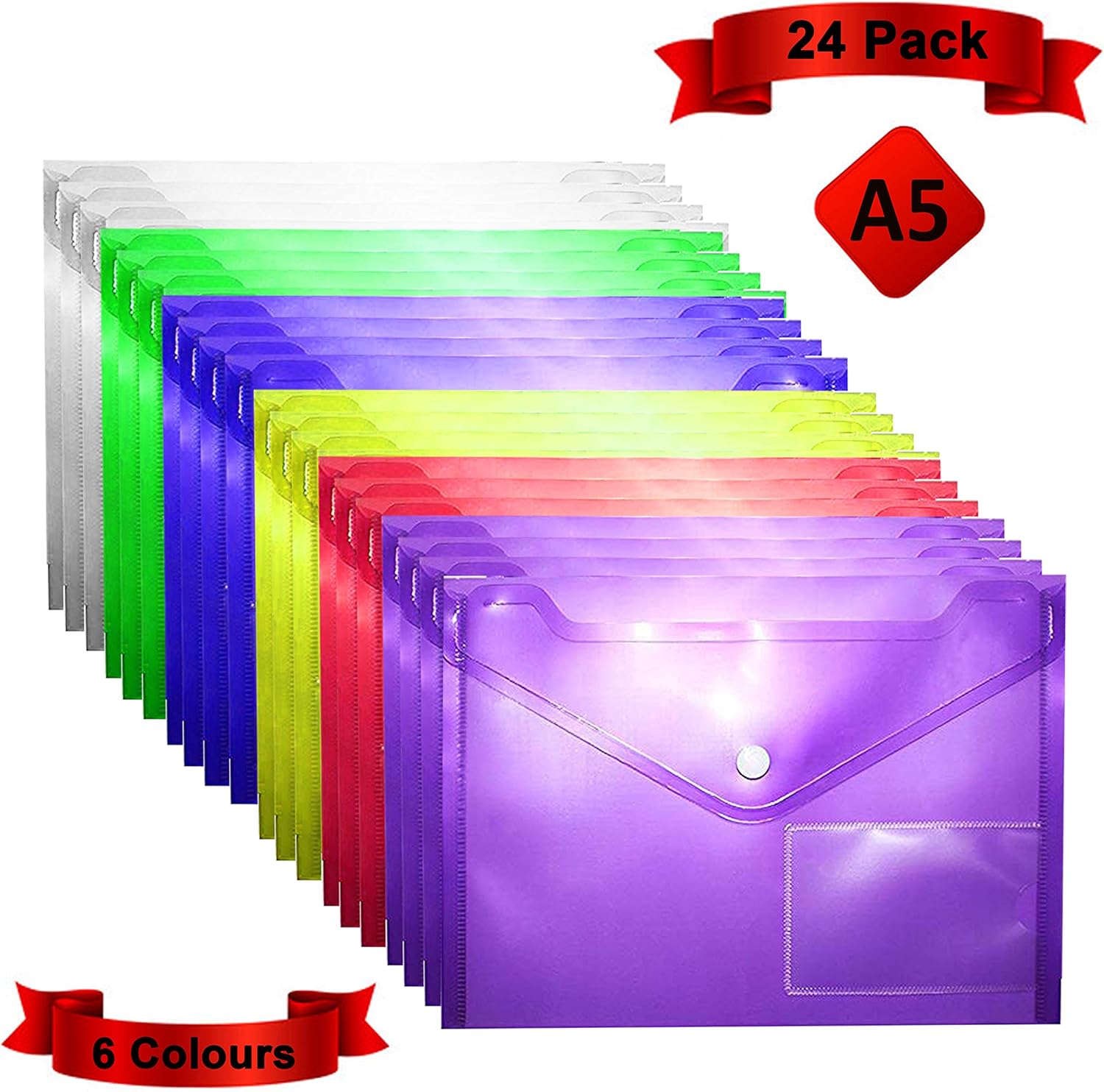 Plastic Wallets A5 Popper Document File Folder, Press Stud Envelope