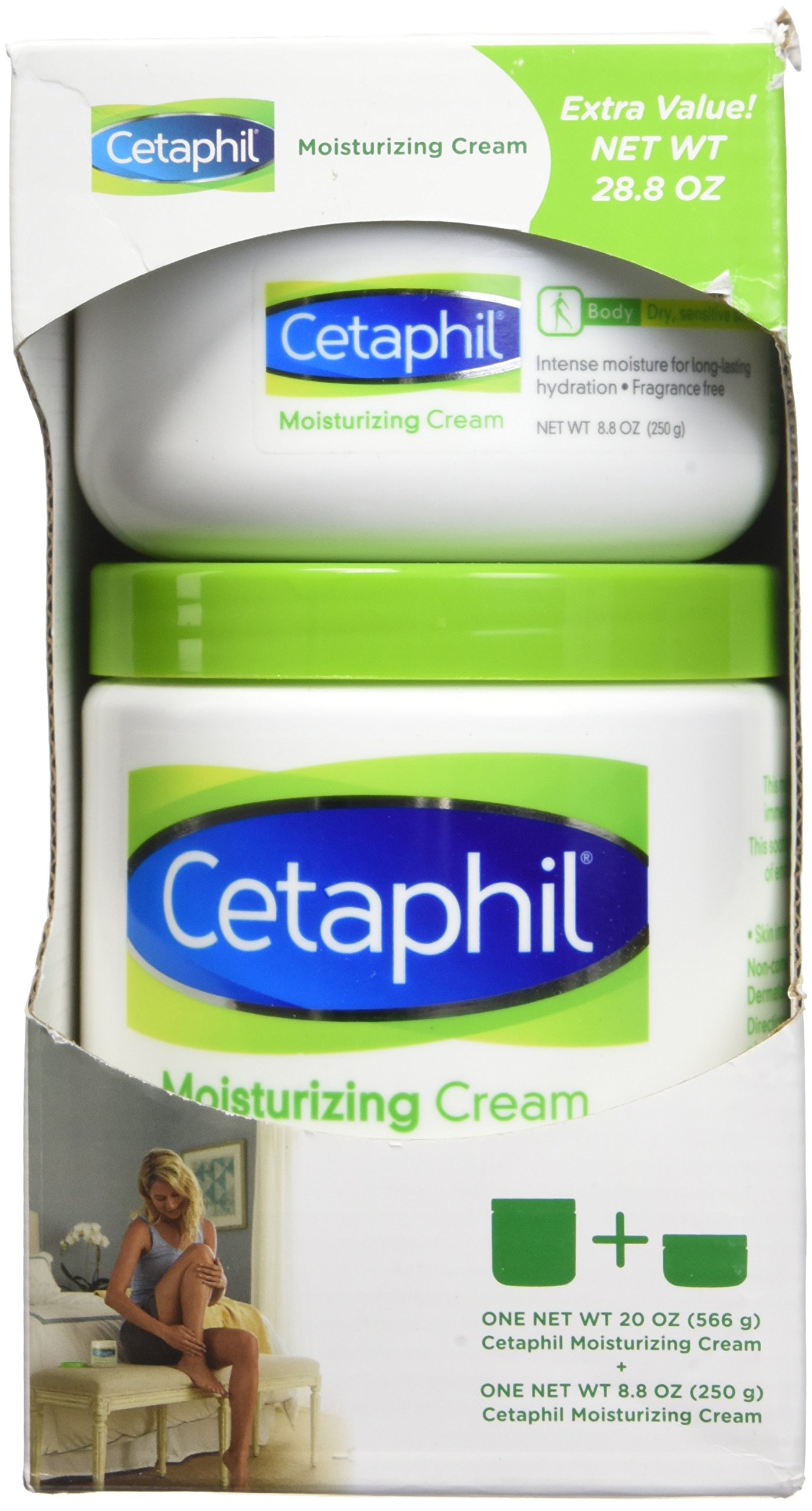 Cetaphil Cream 2 Pack 28.8 Oz Total 20 Oz Jar and 8.8 Oz Jar