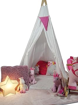 Dunjo® Tipi Kinderzelt Spielzelt mit Holzstangen und Spielmatte Indianerzelt