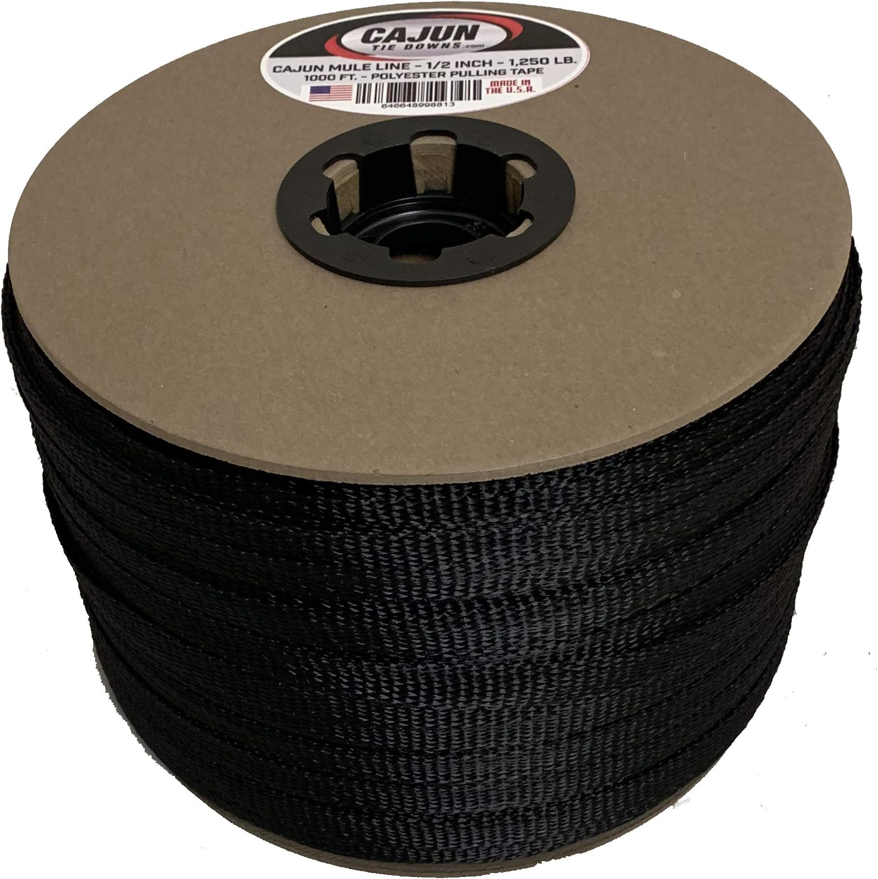 Cajun Pull Line - 3/4 Inch Black - 2,000 lb. - Pull Tape - Polyester Pulling Tape - Made in USA