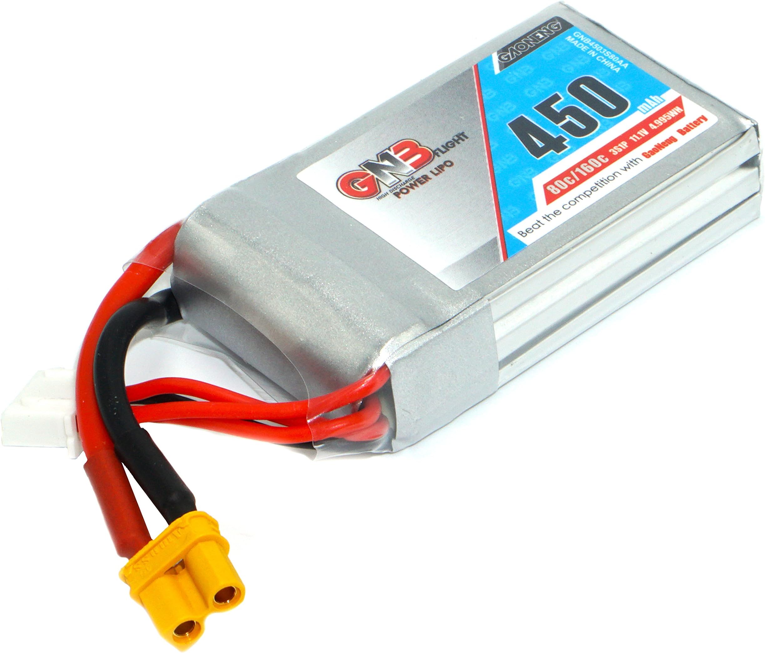 GNB 450mah 3s 11.1v 80c Lipo Battery with XT30 Micro FPV Plug for RC Racing Drone.