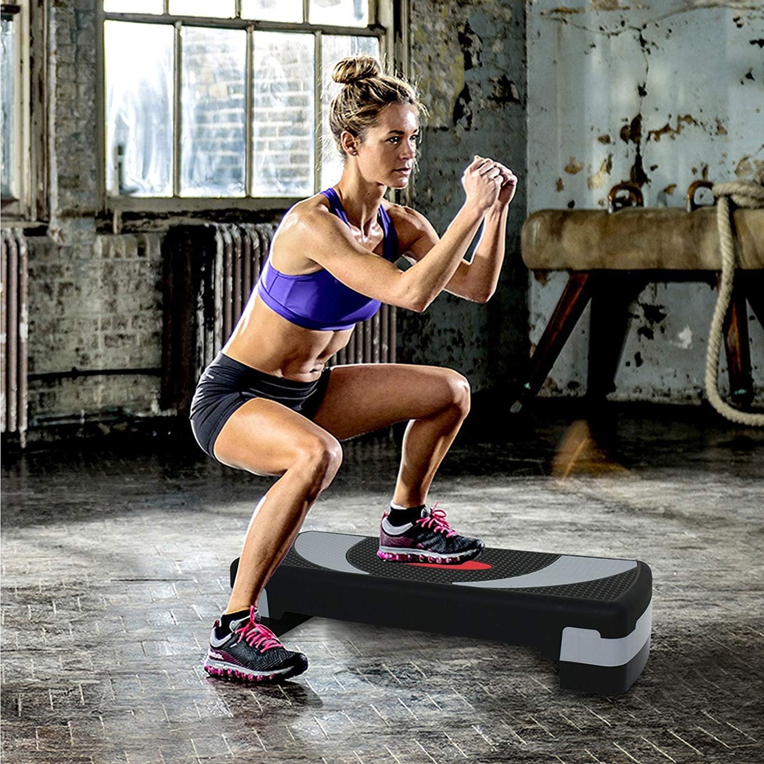 Exercise Step Aerobic Platform Adjustable 4" - 6" - 8" Exercise Stepper with Risers for Home Gym Cardio Workout