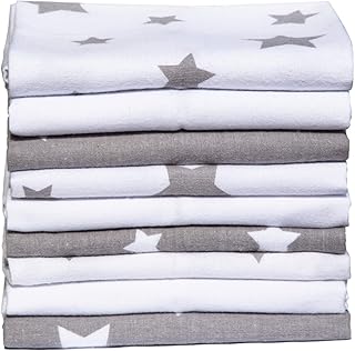 Clevere Kids saugstarke Spucktücher | 9er-Pack | Flanell Sterne hellgrau | 38x38 | Babytücher | OEKO-TEX
