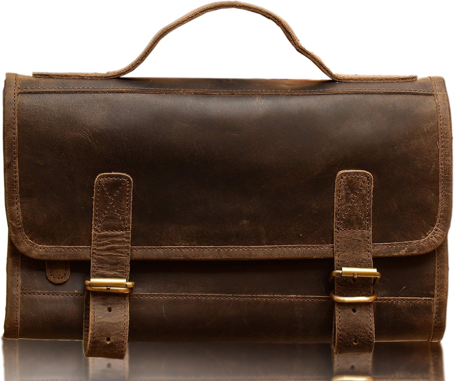 KOMALC Genuine Buffalo Leather Hanging Toiletry Bag Travel Dopp Kit … (Distressed Tan): Clothing