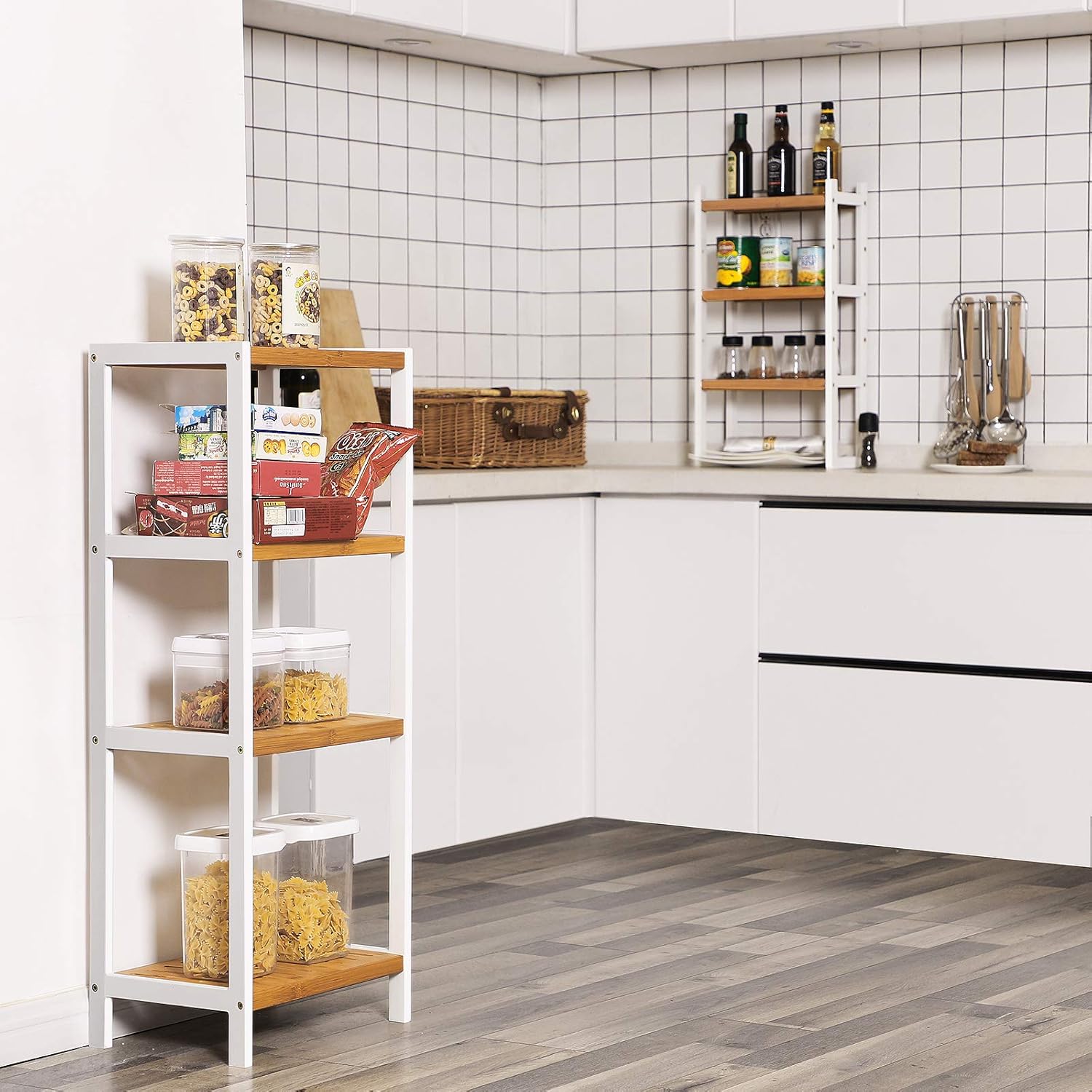 Shelving Unit For Washroom Multifunctional Organiser Adjustable Storage Rack Kitchen Songmics 7 Tier Bamboo Bathroom Shelf White And Natural Bcr01wn Living Room Bathroom Shelves