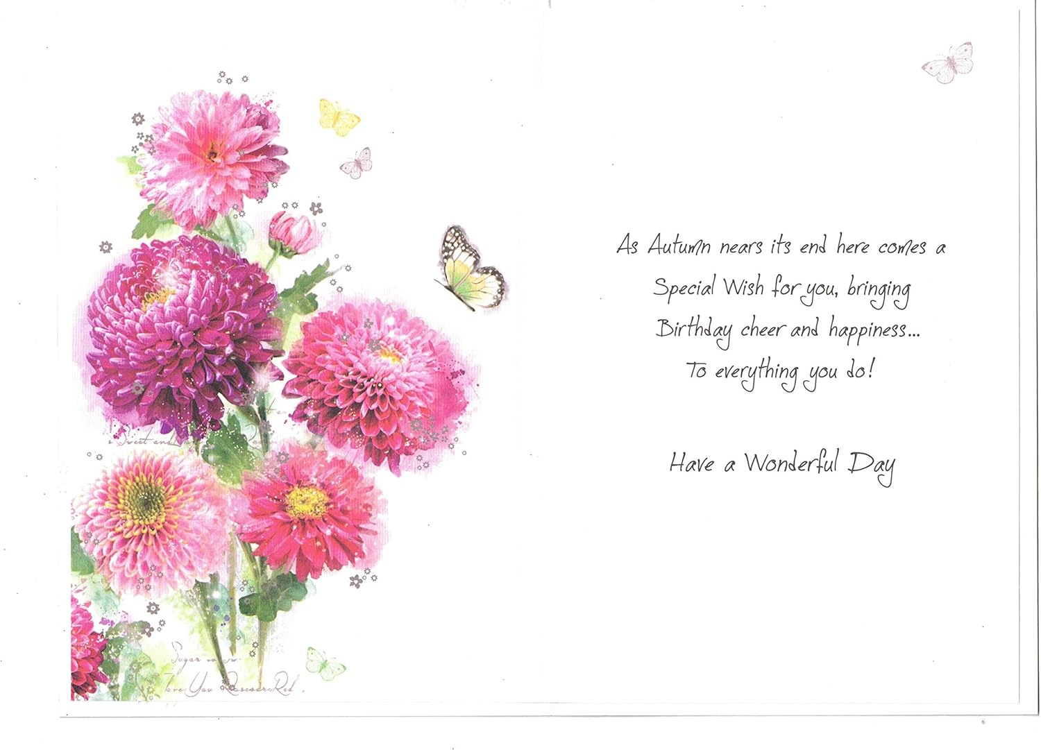 Jonny Javelin Female On Your November Birthday Card - Chrysanthemum Butterflies, red|beige|pink - Image 3