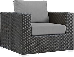 Modway EEI-1850-CHC-GRY Sojourn Wicker Rattan Outdoor Patio Sunbrella Fabric Armchair in Canvas Gray